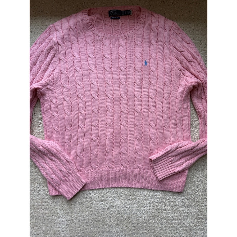 Polo Ralph Lauren Sweater XXL Pink Pima Cotton Cable Knit Preppy Coastal
